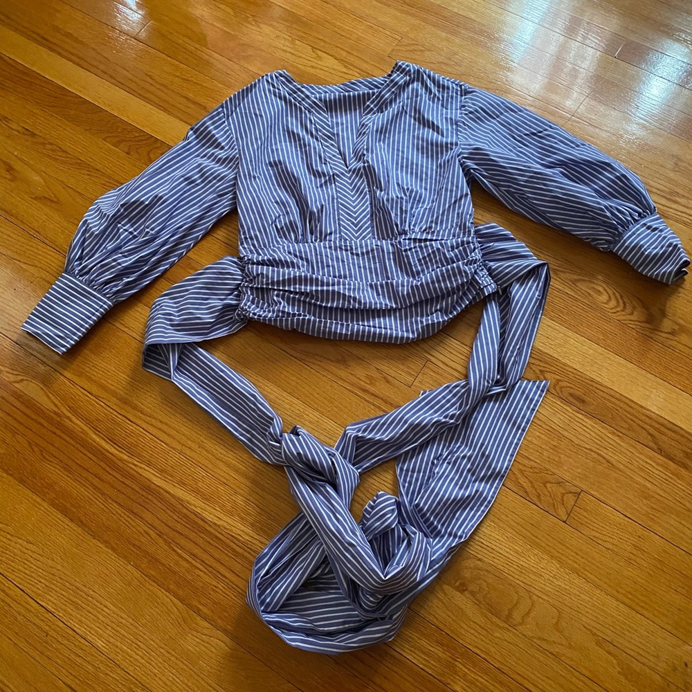 Long Sleeve Wrap Blouse